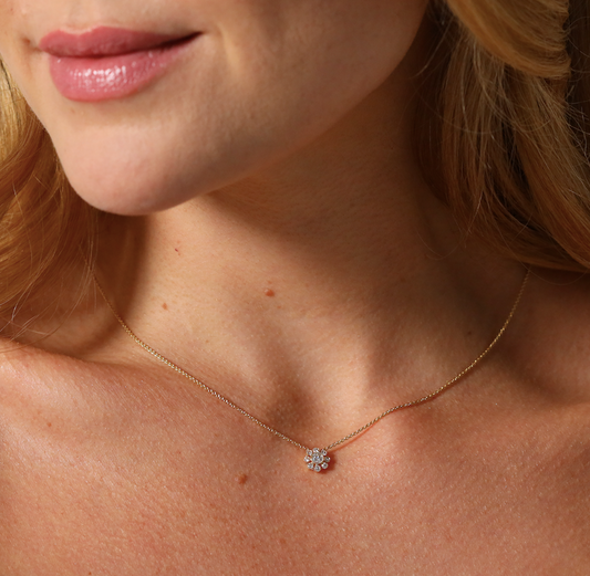 Millgrain edge diamond set floral pendant
