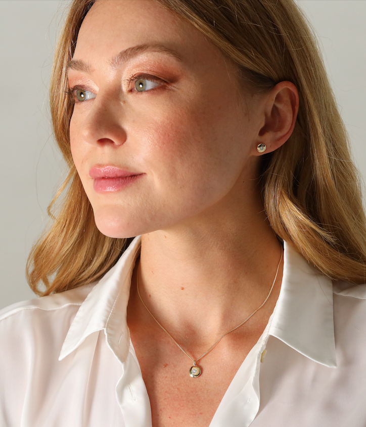 Circular disc diamond set stud earrings