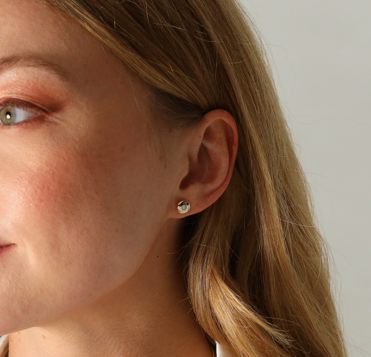 Circular disc diamond set stud earrings