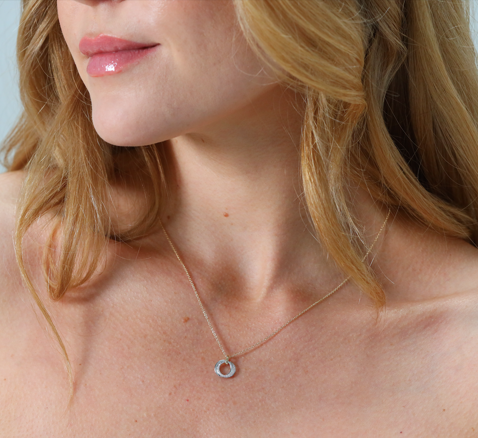 Double circle diamond set pendant and chain