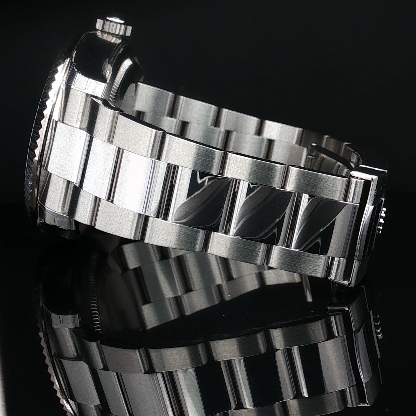 Steel Rolex Sky Dweller with black dial