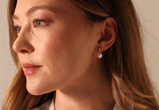 Pearl and diamond drop earrings