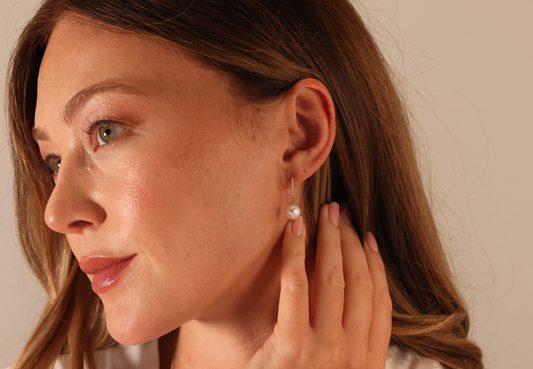 Pearl and diamond hook wire drop earrings