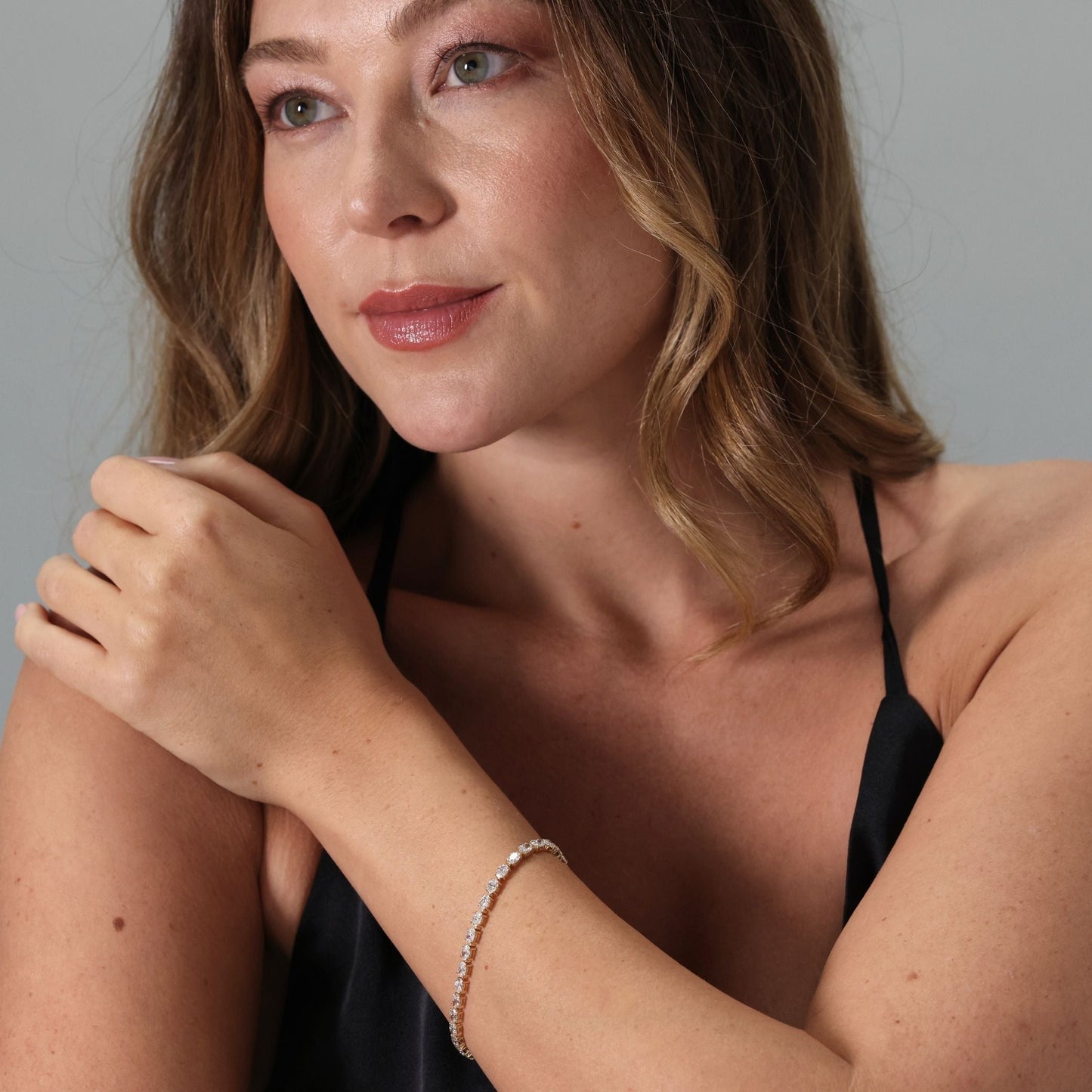 Oval cut laboratory diamond line bracelet