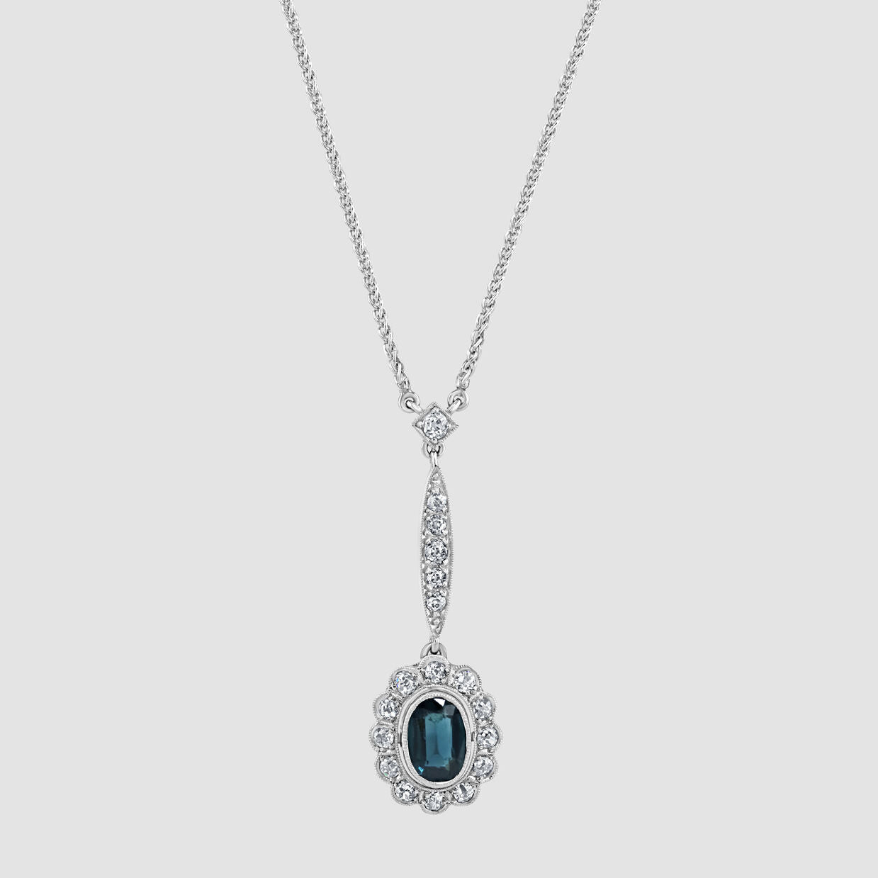 Vintage sapphire and diamond pendant and chain