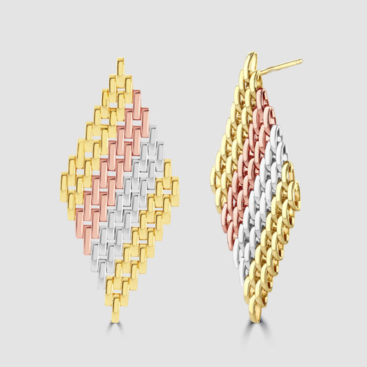 Vintage 18 carat three colour gold gate link drop earrings 2