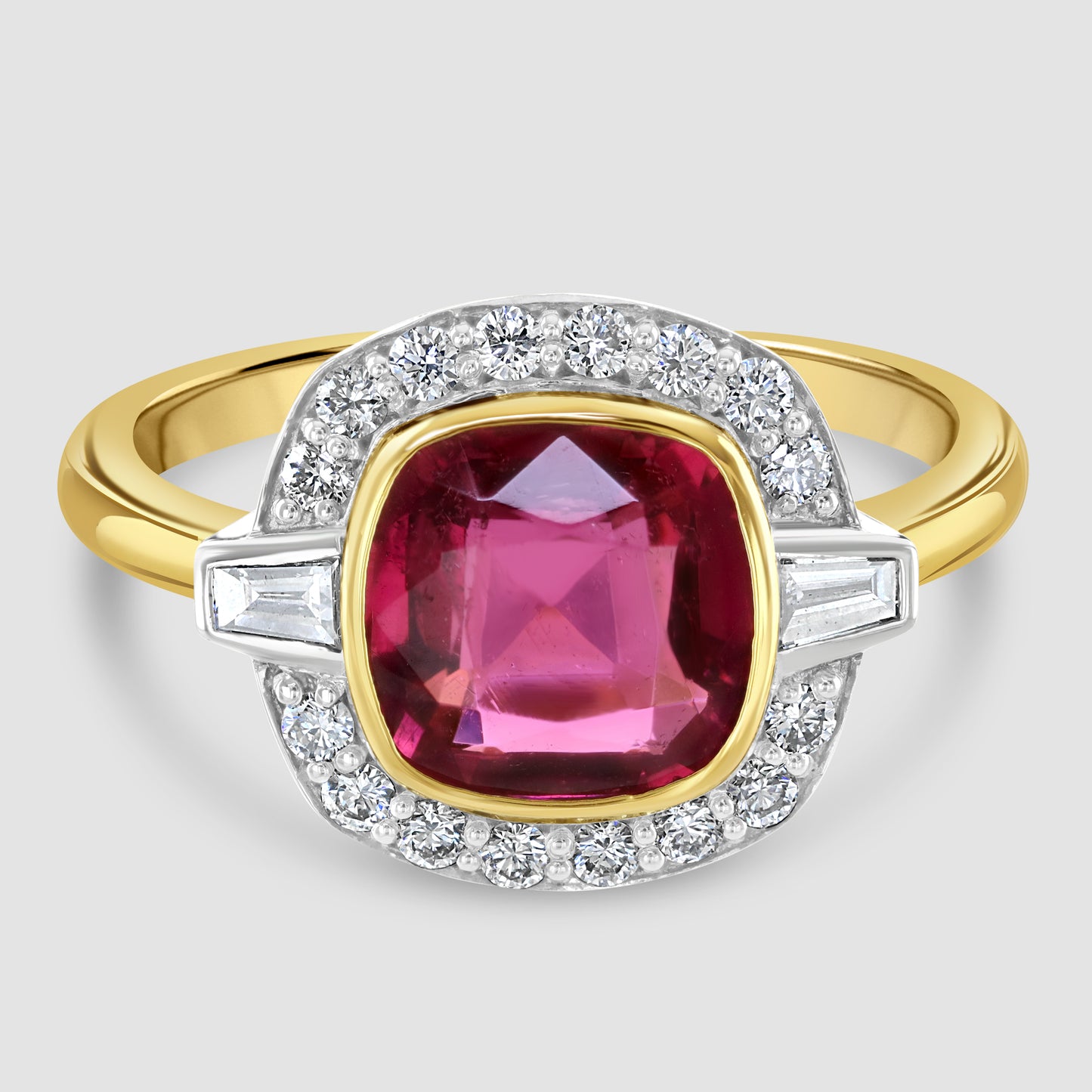 Superior pink tourmaline and diamond cluster ring