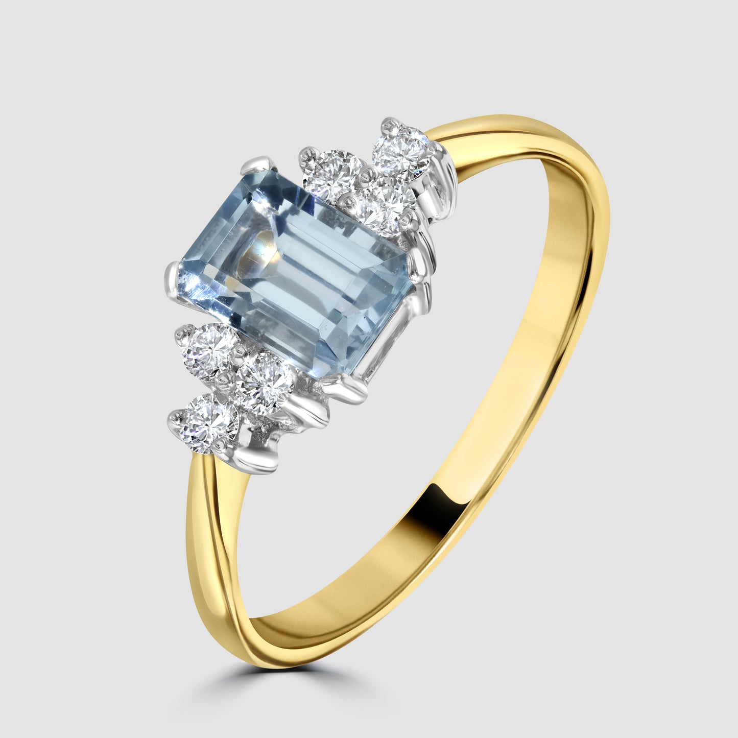 Aquamarine and diamond seven stone ring