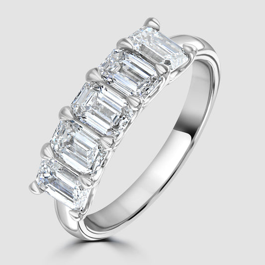 Platinum five stone emerald cut laboratory diamond ring