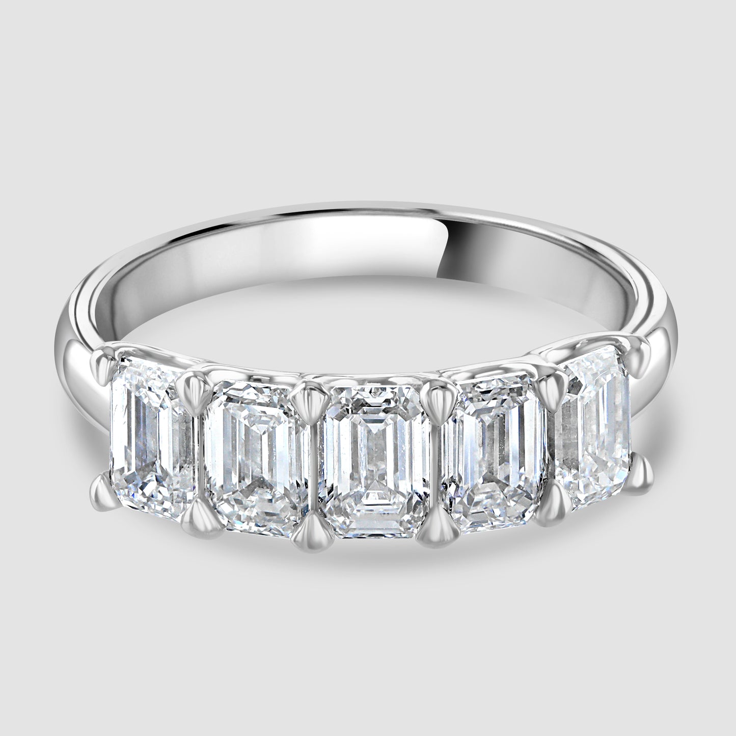 Platinum five stone emerald cut laboratory diamond ring