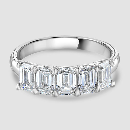 Platinum five stone emerald cut laboratory diamond ring