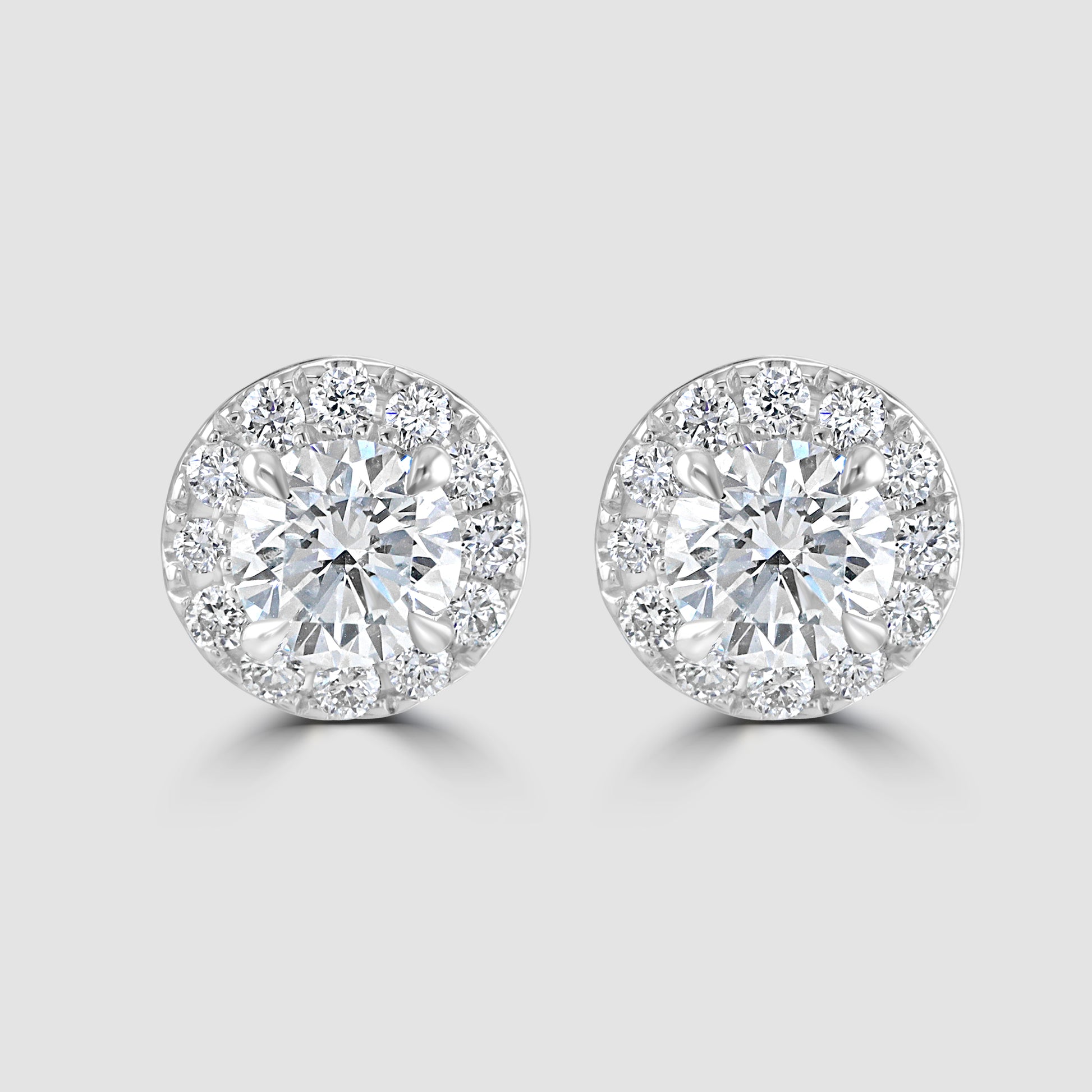  18ct white gold round halo laboratory diamond earrings cluster