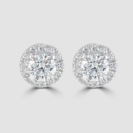  18ct white gold round halo laboratory diamond earrings cluster