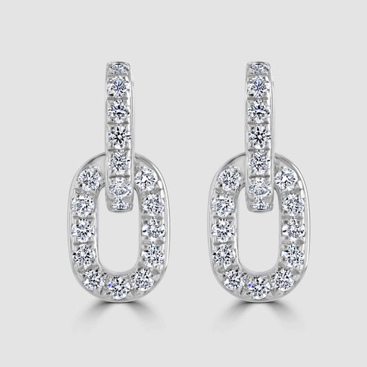 Diamond set link design stud earrings