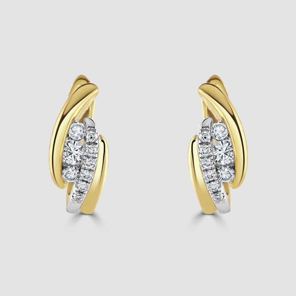 18ct yellow and white gold diamond hoop style earrings