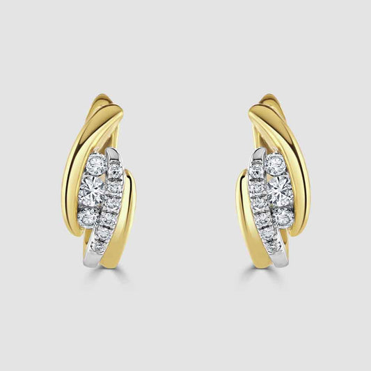 18ct yellow and white gold diamond hoop style earrings