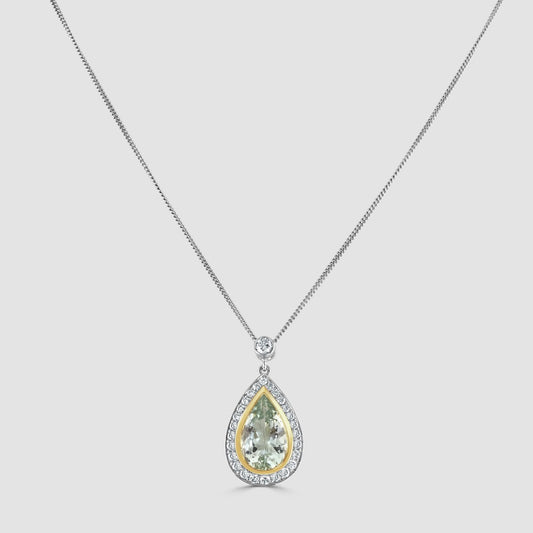 18ct gold green beryl & diamond pendant and chain