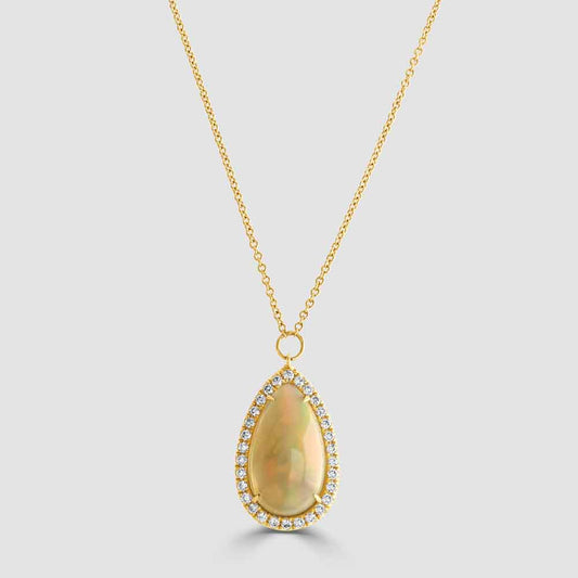 18ct rose gold opal and diamond pendant and chain