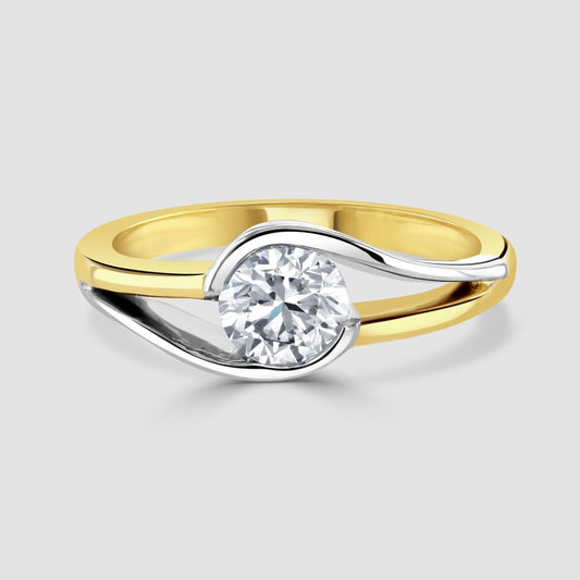 18ct white & yellow gold contemporary diamond solitaire ring