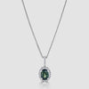 18ct white gold Alexandrite and diamond cluster pendant and chain