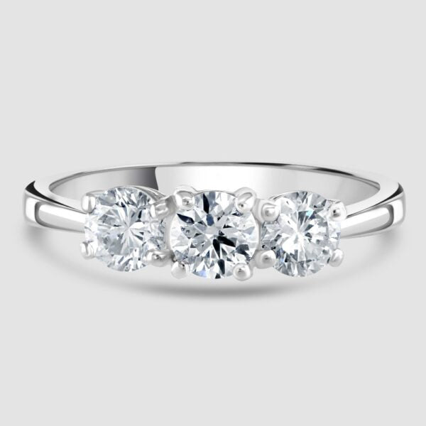 18ct white gold claw set diamond three stone ring