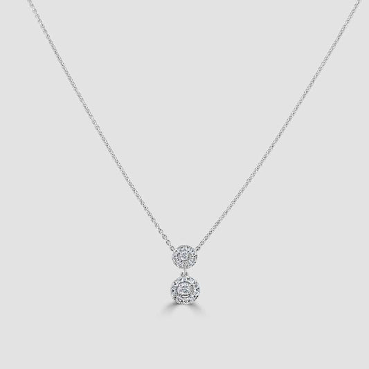 18ct white gold double cluster diamond pendant and chain