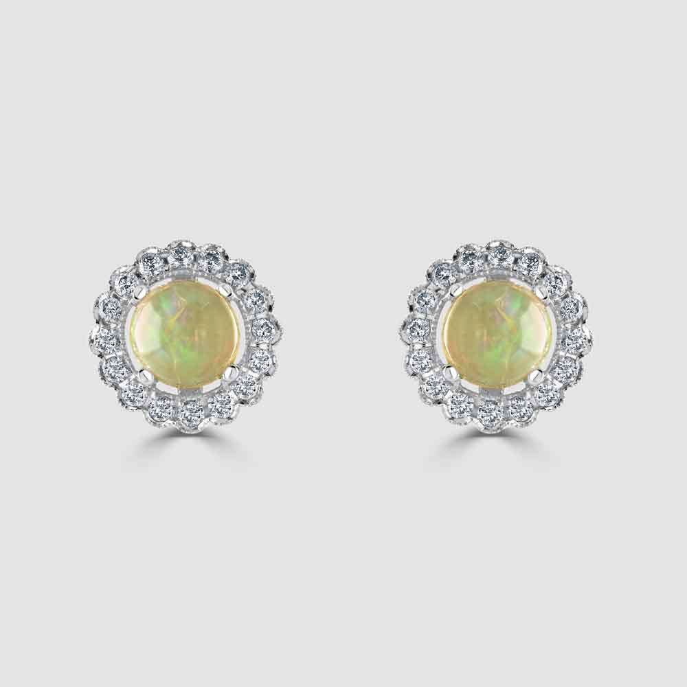 18ct white gold opal and diamond earrings