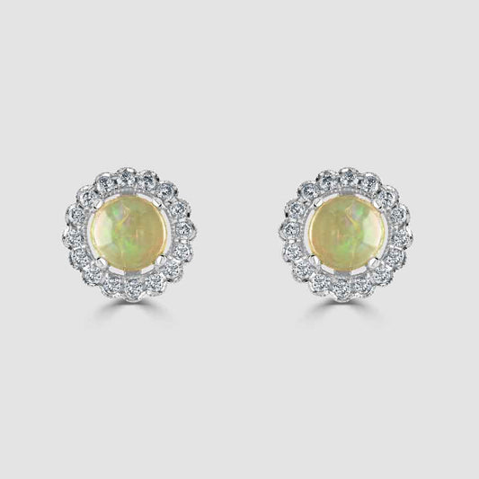 18ct white gold opal and diamond earrings