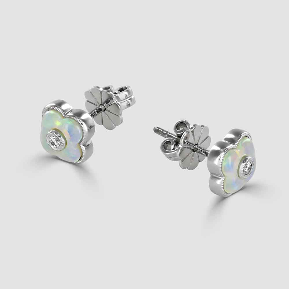 18ct white gold opal and diamond stud earrings