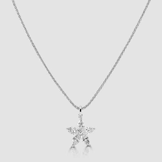 18ct white gold star shape diamond pendant and chain