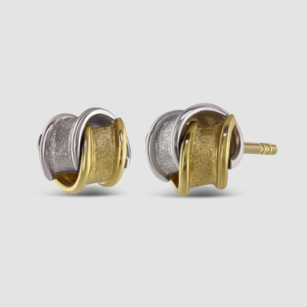 18ct yellow and white gold knot stud earrings