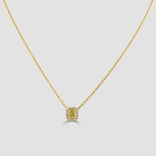 18ct yellow gold Fancy Yellow Diamond cluster pendant and chain