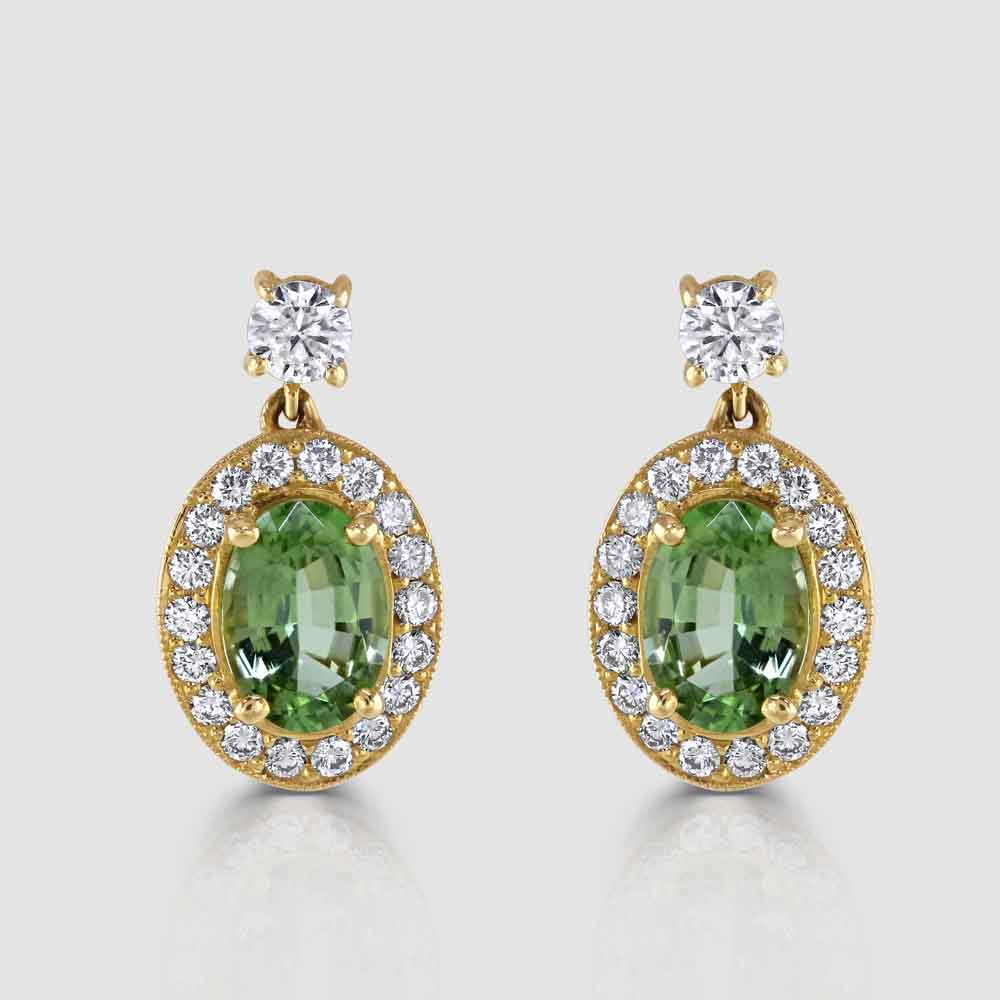 18ct yellow gold chrome tourmaline and diamond earrings