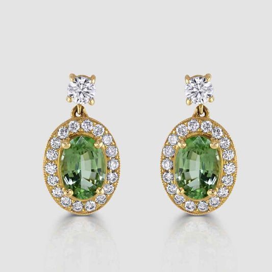 18ct yellow gold chrome tourmaline and diamond earrings