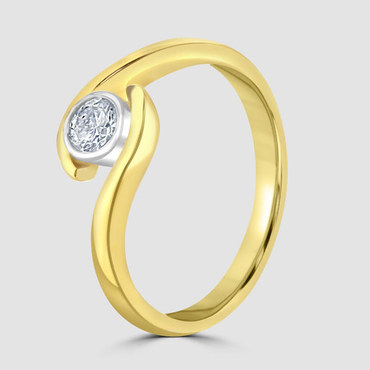 18ct yellow gold diamond cross over ring