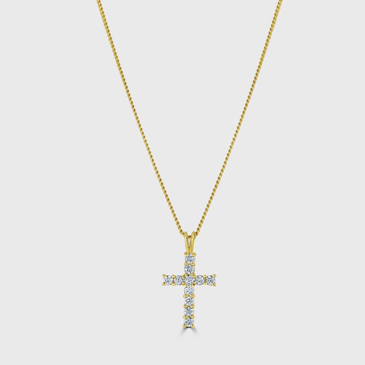 18ct yellow gold diamond set cross pendant