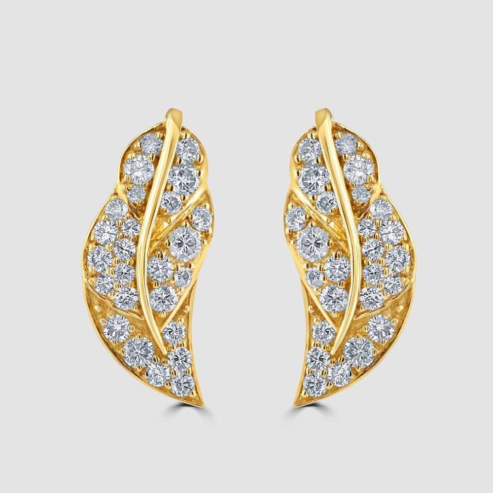 18ct yellow gold diamond set leaf stud earrings