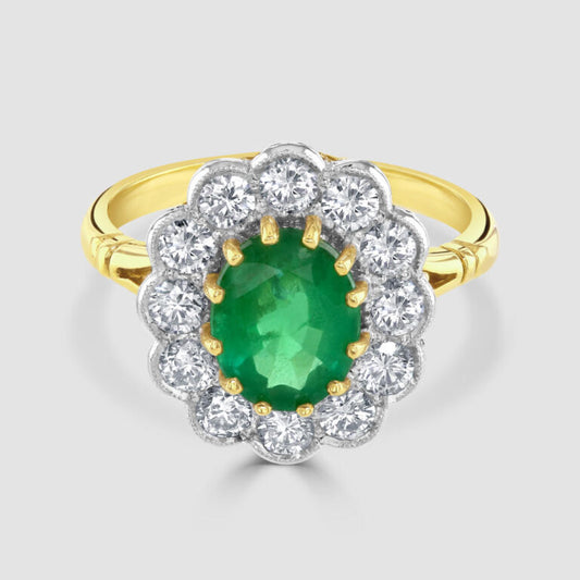 18ct yellow gold emerald cluster ring