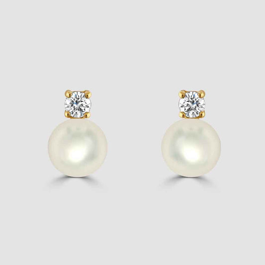 18ct yellow gold pearl and diamond stud earrings