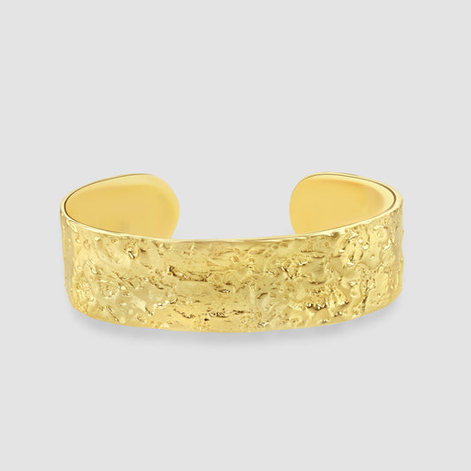Gold plated silver textured cuff bangle
