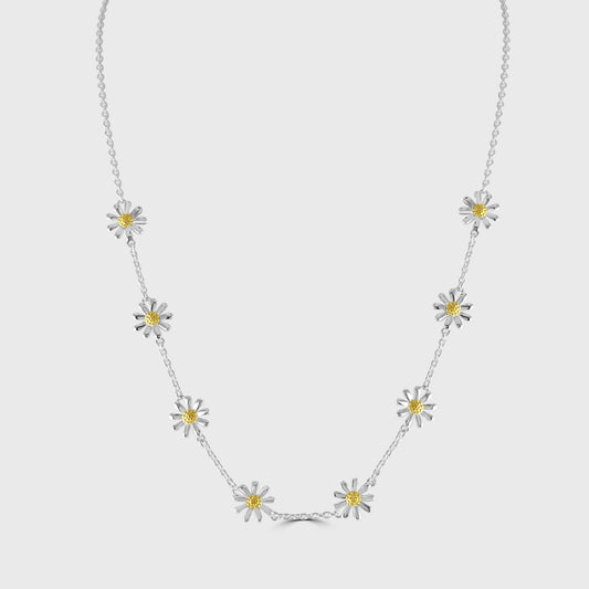 Silver and gold plated daisy set necklace