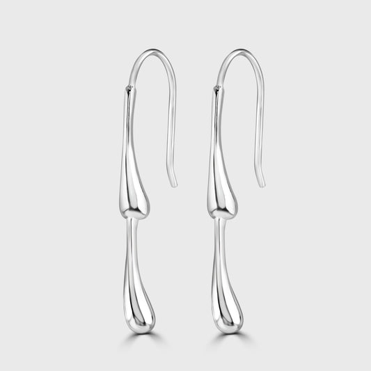 Slim silver tapering pod design drop earrings
