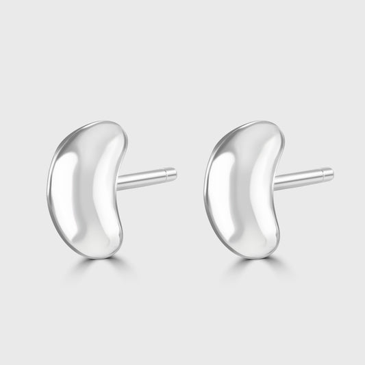 Silver coffee bean shape stud earrings
