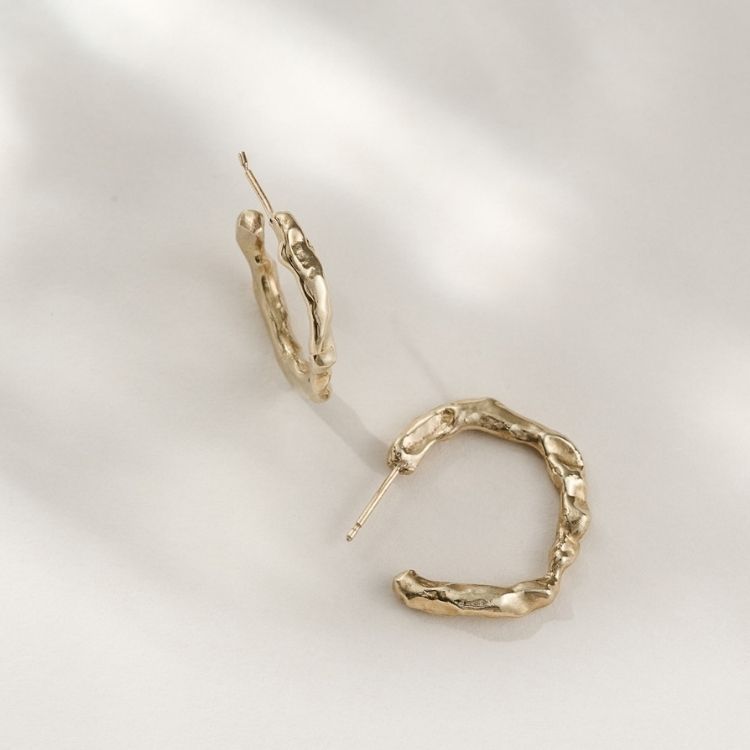 Molten 9ct Gold Hoop Earrings from Lulu and Boo Jewellery.