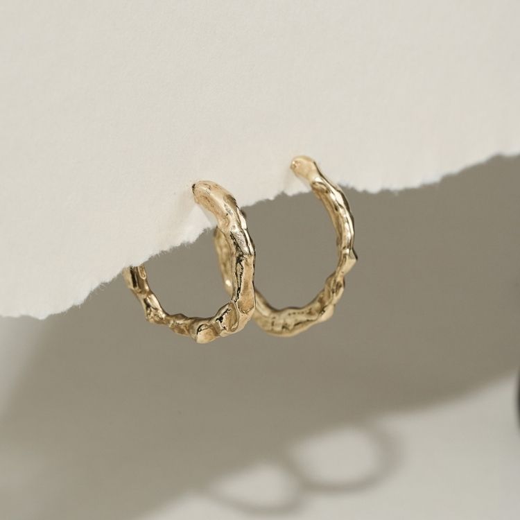Molten 9ct Gold Hoop Earrings from Lulu and Boo Jewellery.