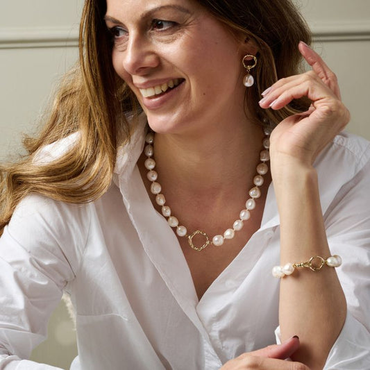 Sterling Silver Molten Halo Pearl Drop Earrings
