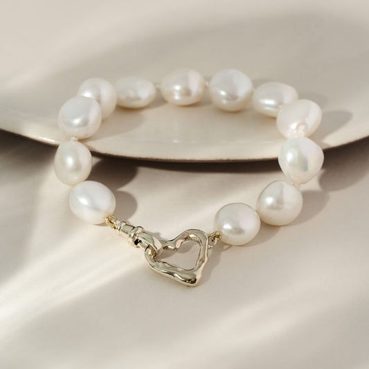 Molten Heart 9ct Gold and Pearl Bracelet