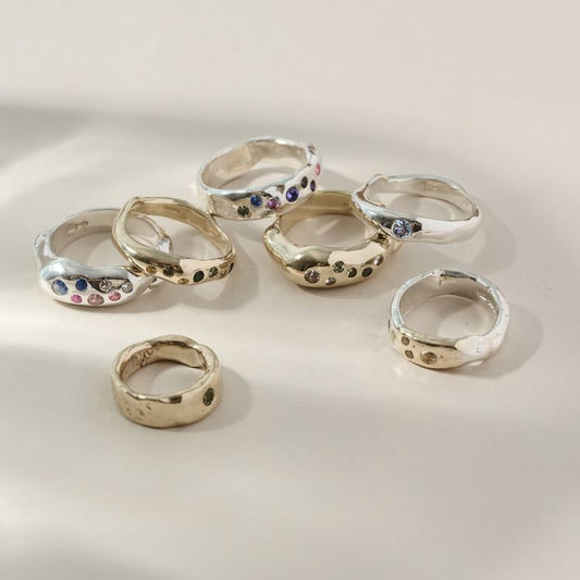Sterling Silver Molten Harlequin Solitaire Ring - Small