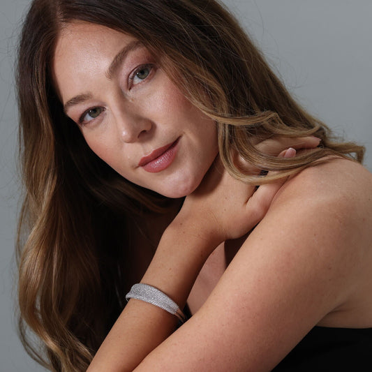 Diamond pave set hinged bangle