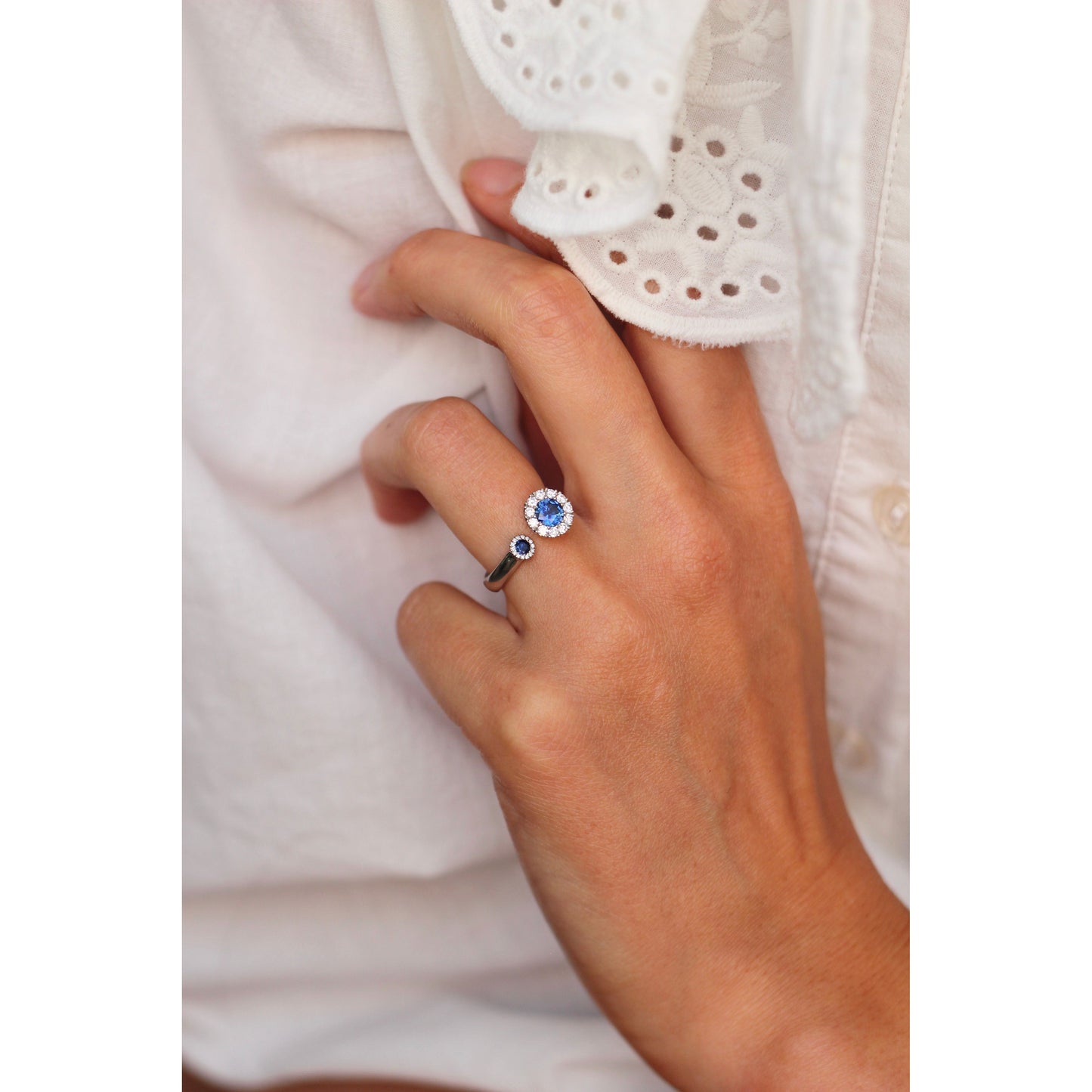 Andrew Geoghegan sapphire and diamond ‘Satellite’ ring